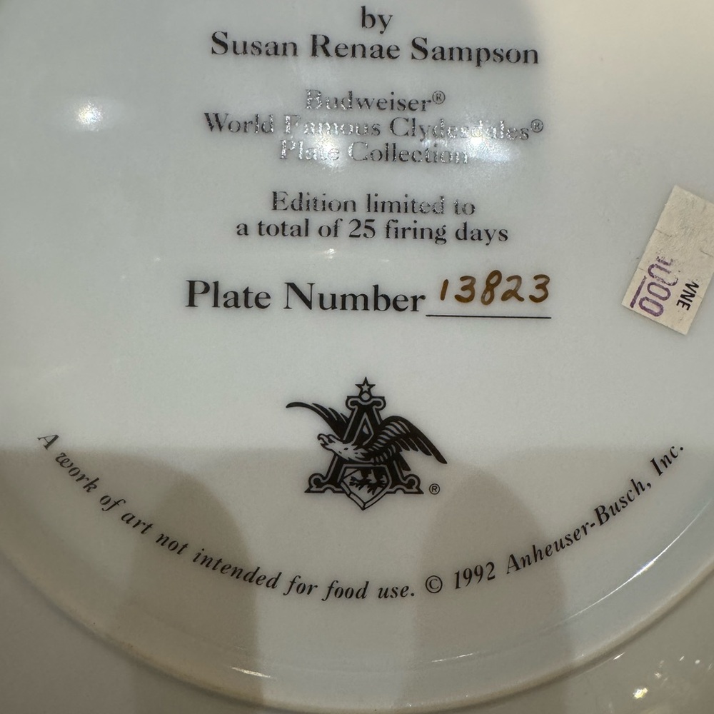 NWOT The Perfect Christmas 1992 Budweiser Limited Edition Plate Collectible - Picture 6 of 8